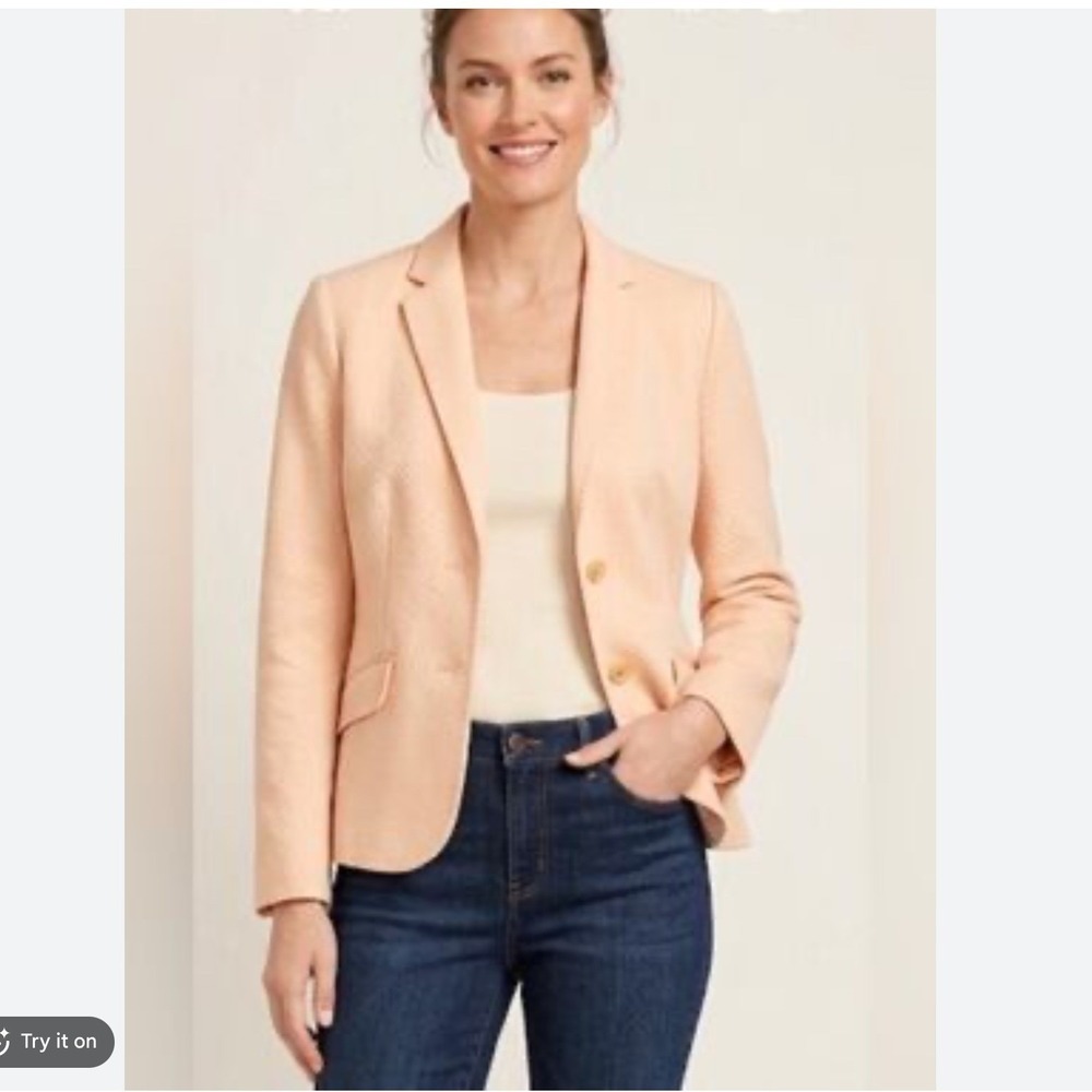 Talbots Womens Cotton Blend 2 Button Blazer Jacket Soft Pink Preppy Summer 12
